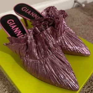Gianni Bini Rossallio Pink Metallic Mule Kitten Heels